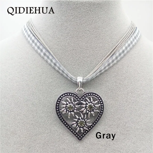 mx034 gray QIDIEHUA модное колье на веревочке в стиле бохо, античное серебряное ожерелье в форме сердца эдельвейса, Подвеска для женщин, блестящие разноцветные стразы, ожерелье - Окраска металла: mx034 gray