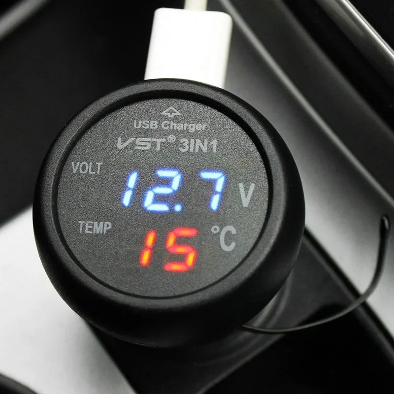 

Three-in-One Multi-Function Car Voltmeter Car Thermometer USB Car Charger Charging Plug Wholesale