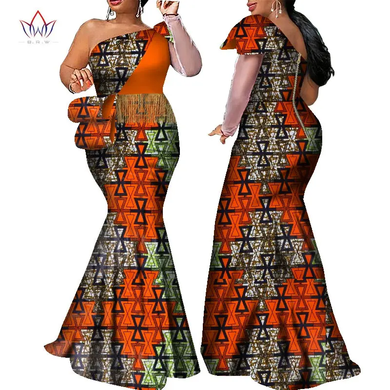 Long Plus Size Africa Clothing for Women Dashiki Fashion Tassel Dress Bazin Riche Wax Dress Traditional Prints Dresses WY7851