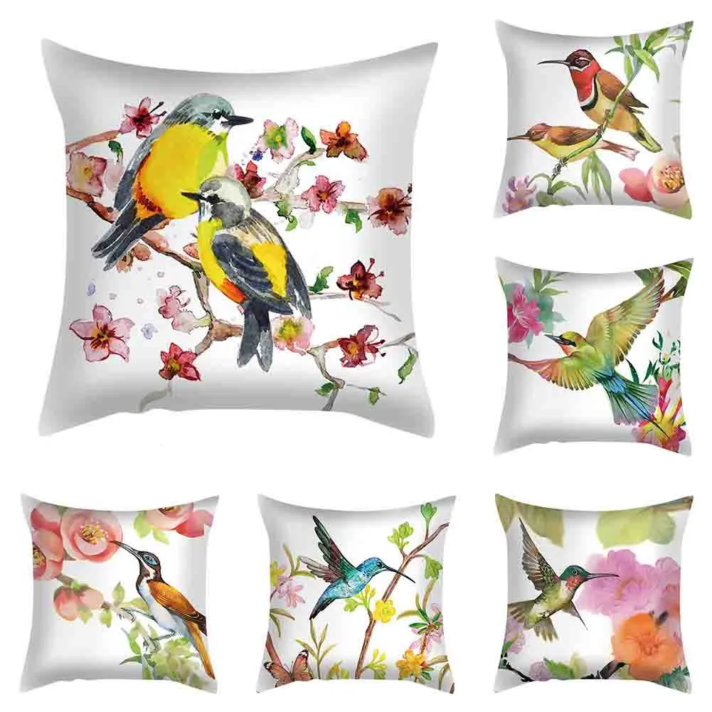 

20 Style Soft Plush Pillowcase Water-color Lovely Birds Flower Tit Sparrow Washable Pillow Cover With Hidden-zipper Home Decor