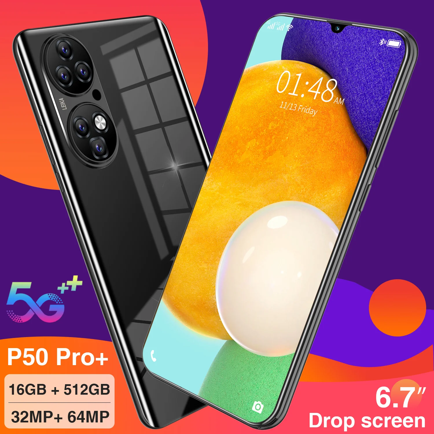 

2021 Global Version P50 Pro+ 6.7 Inch Smartphone 6800mAh 16+512GB 32+64MP HD Camera Unlocked 5G Android Mobilephone Google GPS