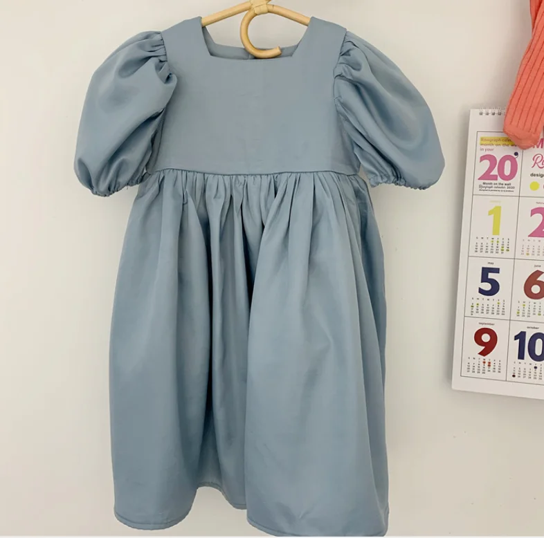 2020 Summer Girls vintage puff sleeve dress Fashion Princess Dresses Toddler Baby square collar Children ball gown | Детская одежда и