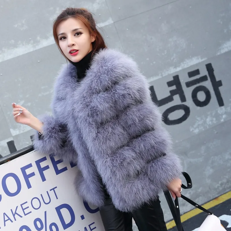 Стильное пальто из настоящей страусиной кожи с перьями зимние Роскошные Длинные