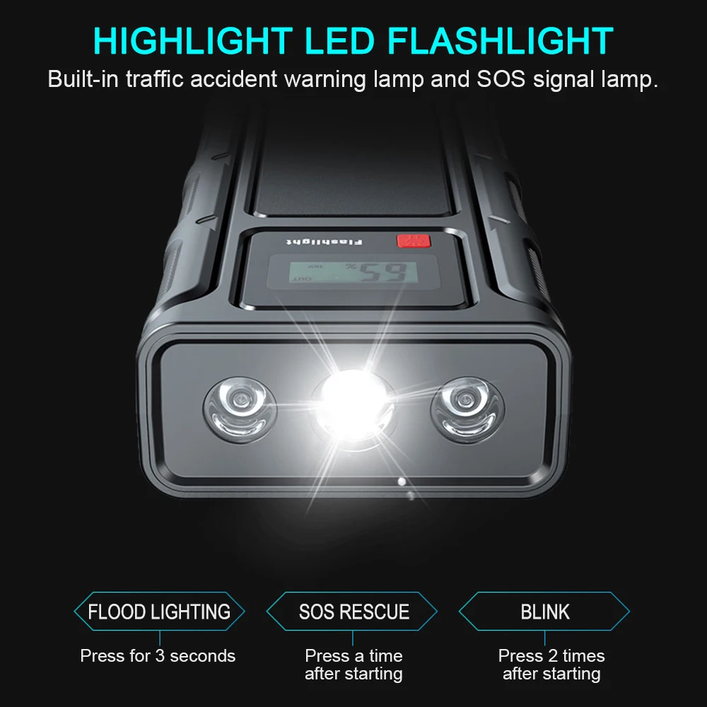 Портативный автомобильный пусковой источник питания черное портативное