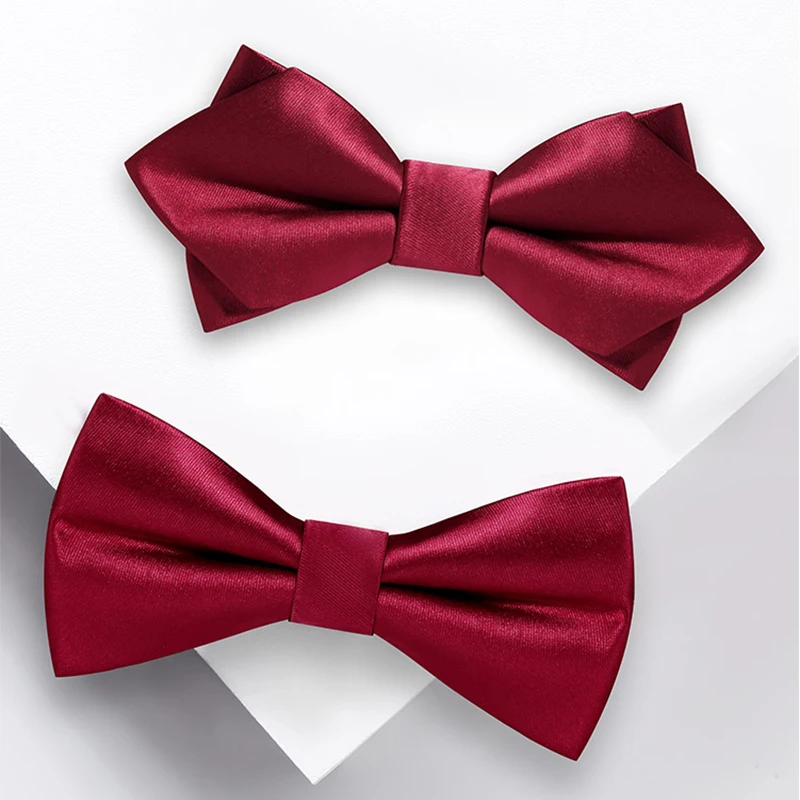2021 New Designer Brand Fashion Two Layer Bowtie For Men Top Quality Groom Wedding Party Butterfly Bow Tie Gift Box Wine Red