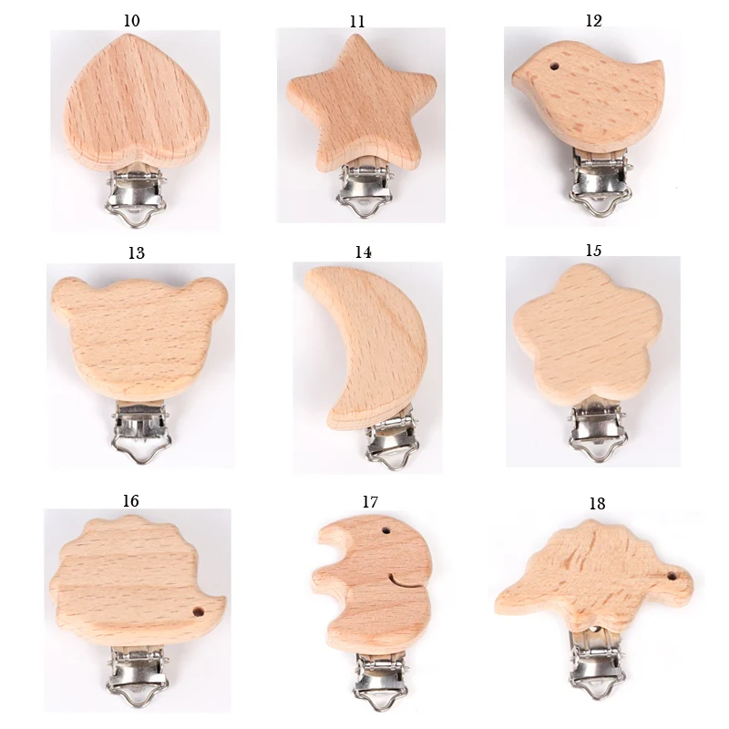 500pcs Natural Beech Wood Baby Pacifier Clips Cute Animal Cartoon DIY Pacifier Chain Accessory