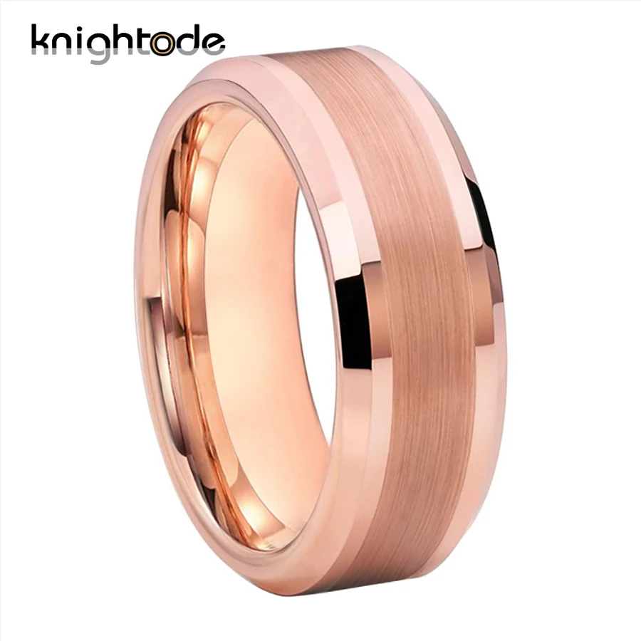 

6mm 8mm High Quality Rose Gold Wedding Band For Men Women Tungsten Carbide Engagement Rings Center Brushed Bevel Edges Polished