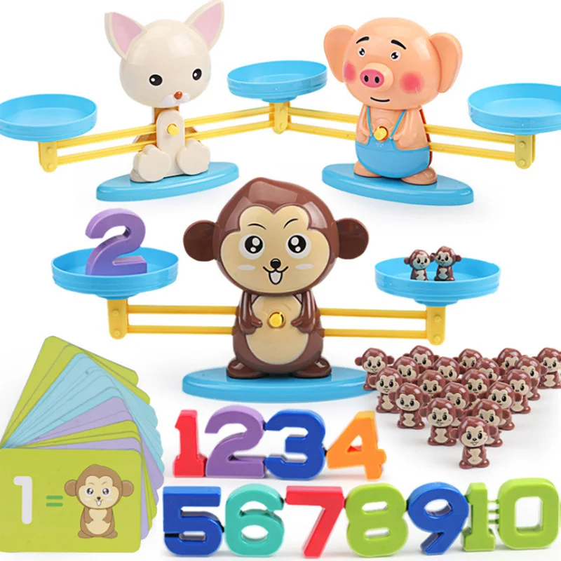 

Game Board Toys Monkey Cat Match Balancing Scale Number Balance Game Kids Educational Toy Math Match To Learn Add and Subtract