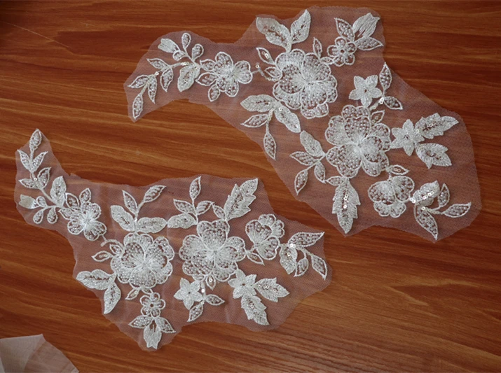 Кружевная аппликация с белыми бусинами и блестками бисером для танцевальных