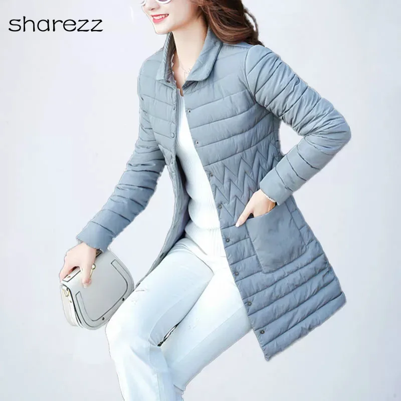 Тонкая зимняя коллекция Женская куртка с воротником стойкой теплая длинная