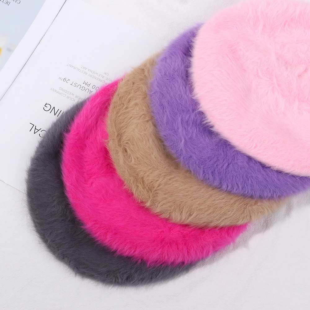 Берет женский из искусственного кроличьего меха ярких цветов | Аксессуары для