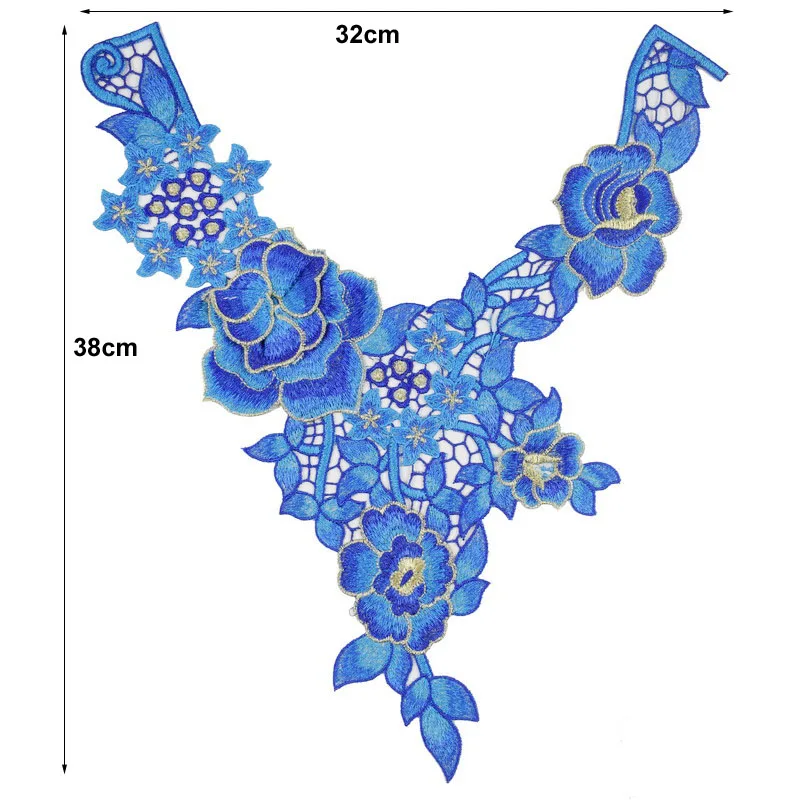 1Pc Sewing Blue Embroidered Fabric Sequins Lace Neckline Collar Applique Applications for Clothes DIY Accessories | Дом и сад