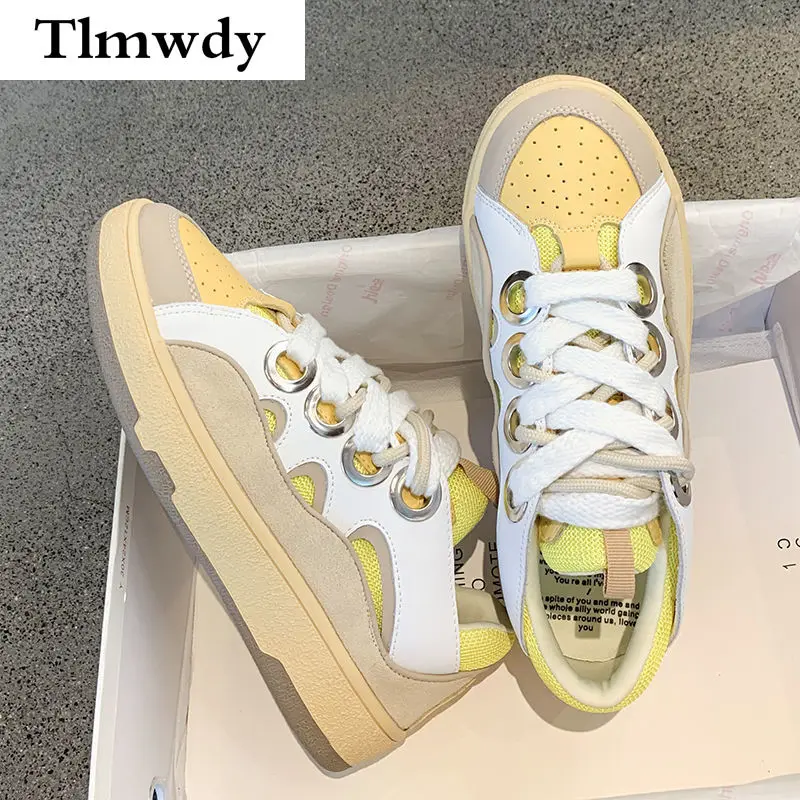

2021 Spring Women's Sneakers Fashion Women Shoes Color Matching Lace-up Vulcanized Shoes Comfortable Shallow Mouth Casual Shoes