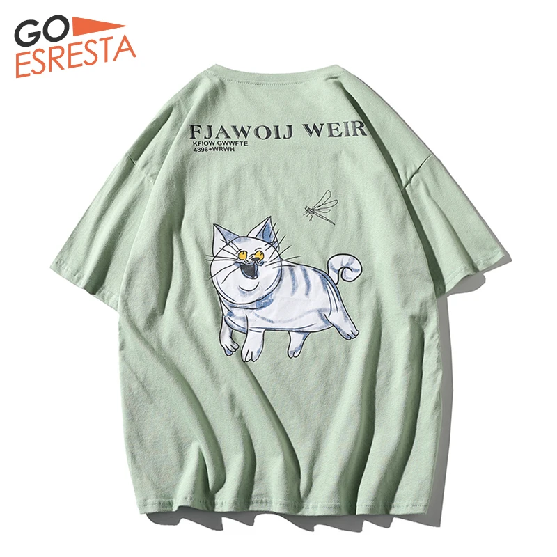 Повседневные мужские футболки уличная одежда футболка с рисунком кота Харадзюку