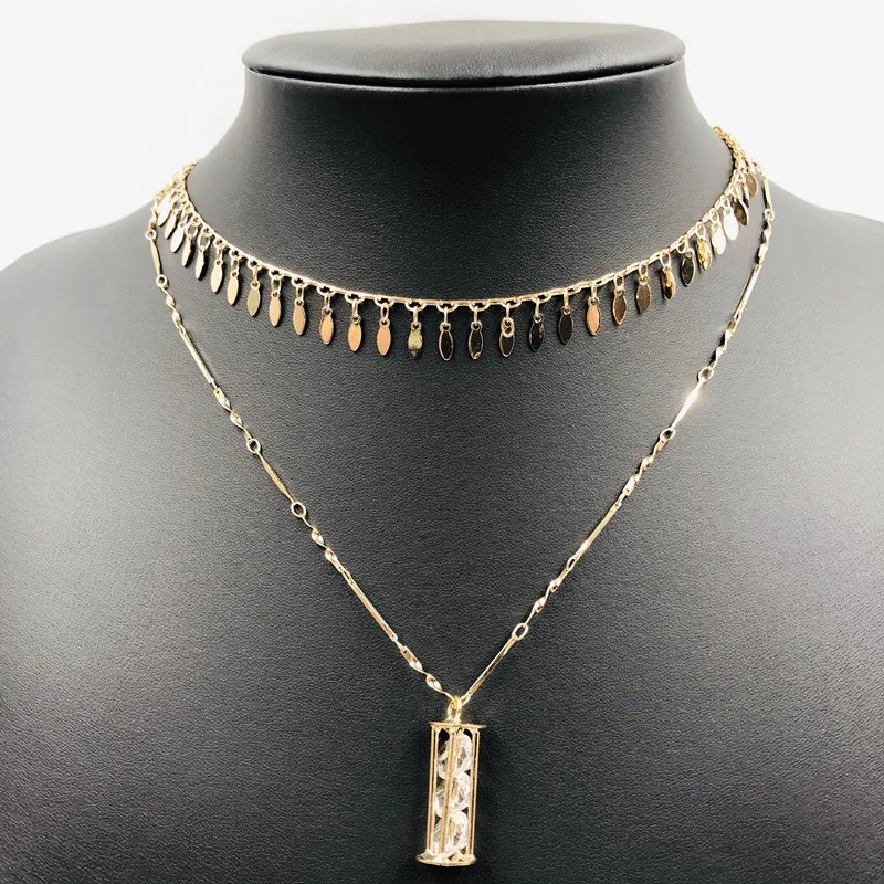 Модное креативное многослойное ожерелье в богемном стиле Хрустальная подвеска