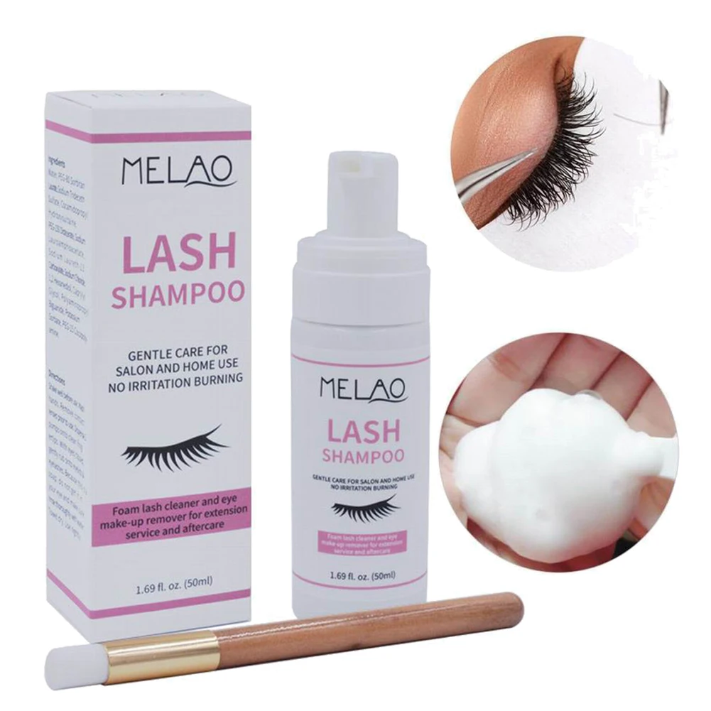 

50ml Eyelash Cleaner Shampoo Eyelash Extension Glue Herbal Scent Foaming Cleanser for Extensions Natural Lashes Cleaning Brush
