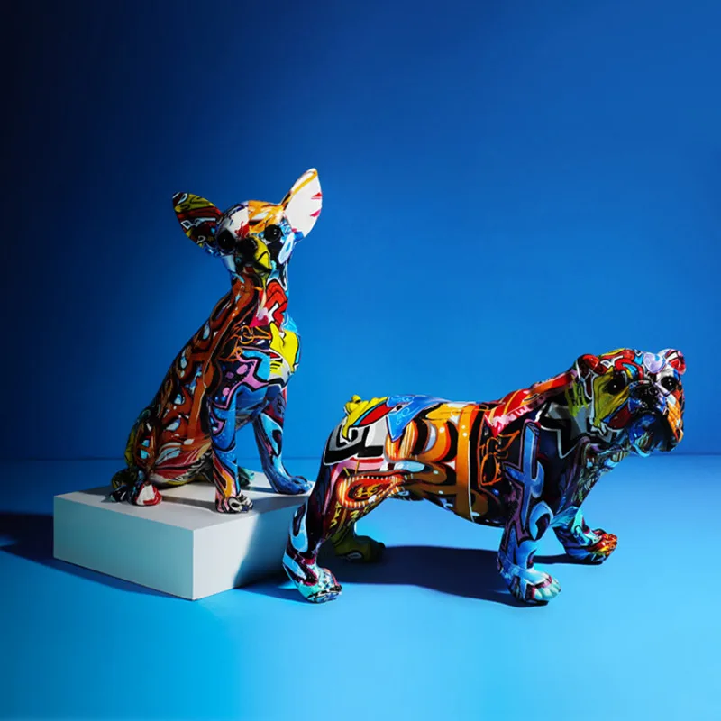 

Simple Creative Color Bulldog Chihuahua Dog Statue Living Room Ornaments Home Entrance Wine Cabinet Office Decors Resin Crafts