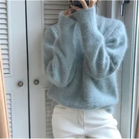 womans jersey korean casual mink cashmere o neck solid long sleeve oversized warm sweater female all match pullover jumper zjl8
