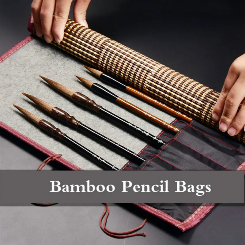 Bags Chinese Painting Writing Brush Curtain Watercolor Brush Pen Bamboo Portable Painting Brush Pencil Case