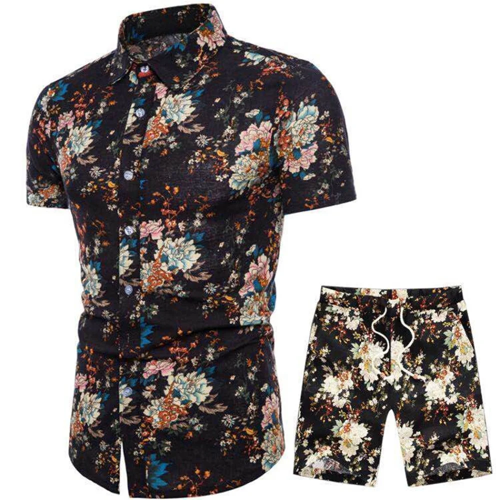 

Mens Beach Tracksuits 2021 Summer Fashion Seaside Holiday Shirts Shorts Plus Size Male Two Piece Sets Mens 2PCS Outfits