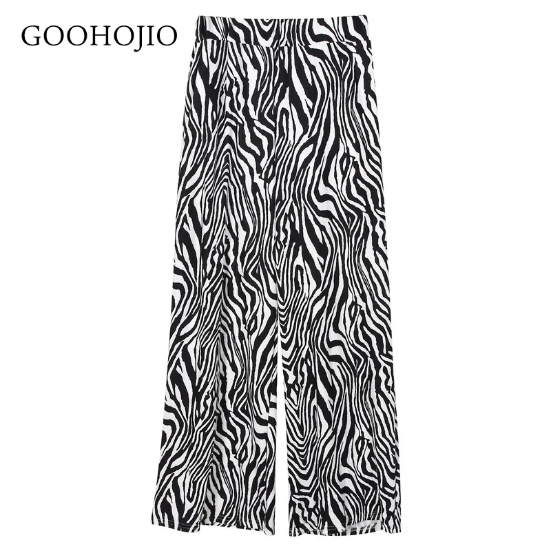 

GOOHOJIO 2021 Spring and Autumn Fashionable Casual Pants Women Zebra Pattern High Waist Trousers for Women Wide Leg Women Pants