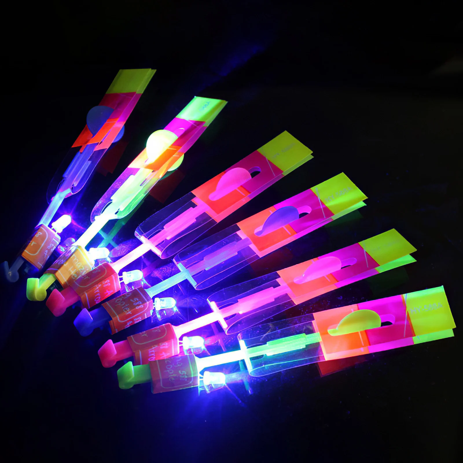 

10pcs LED Light Rocket Helicopter Colorful Flying Toy Party Gift Elastic Slingshot Flying Copter For Birthday Christmas Games