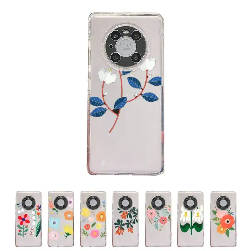 

Pretty Flower Phone Case Transparent For Huawei honor V 40 30 20 X note 10 pro lite max s Soft TPU Clear Mobile bags