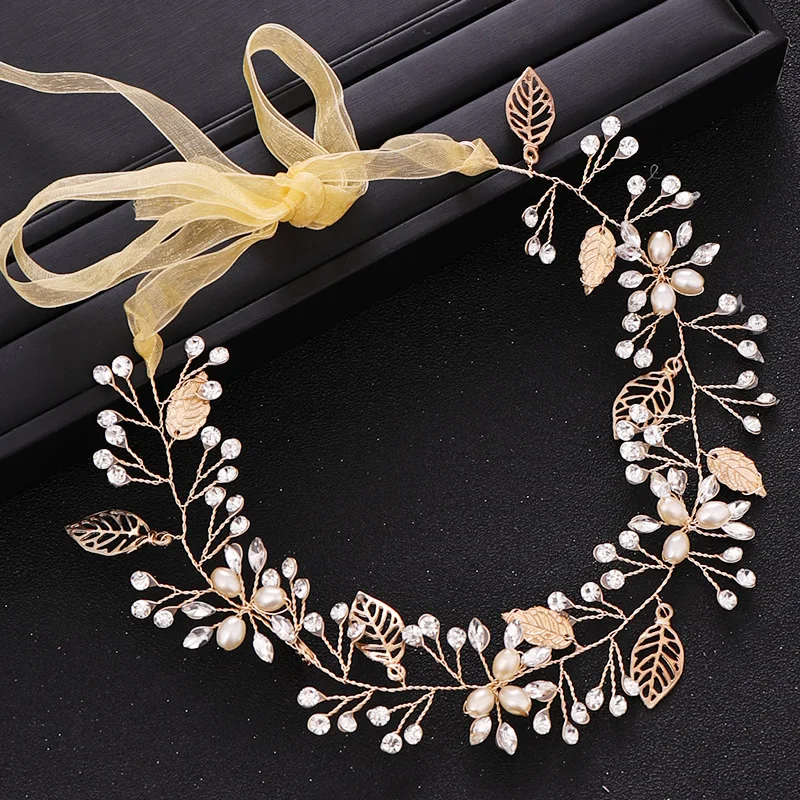 

2019 свадебные аксессуары для волос ручной работы повязка на голову с золотым кристаллом и жемчугом тиара с цветком украшения для волос Сваде...