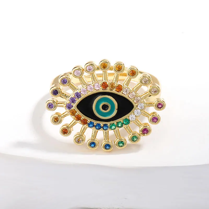 

2021 New Dripping Eyes Copper Color Zircon Couple Ring Women and Men Fashion Opening Adjustable Jewelry Accessories