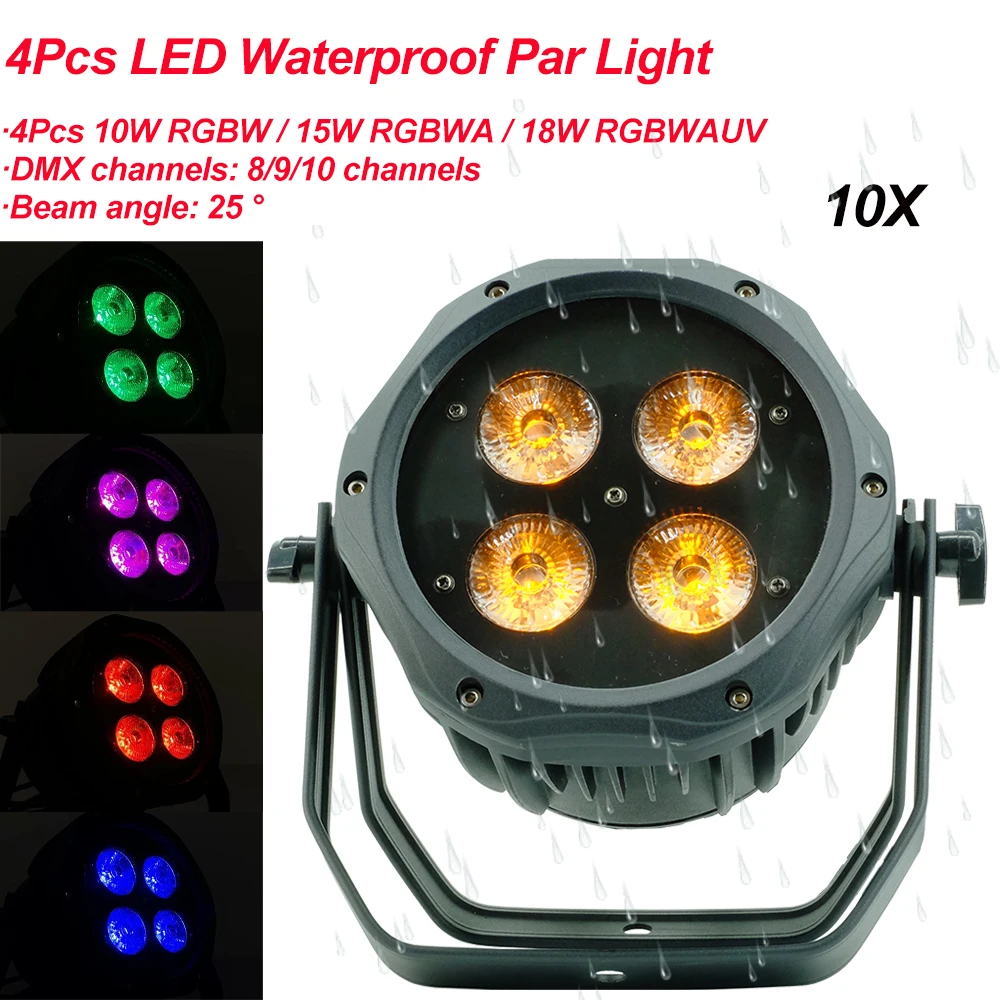 Светодиодный водонепроницаемый прожектор 6 в 1 RGBWAUV 10 шт./лот сценический DMX512 для