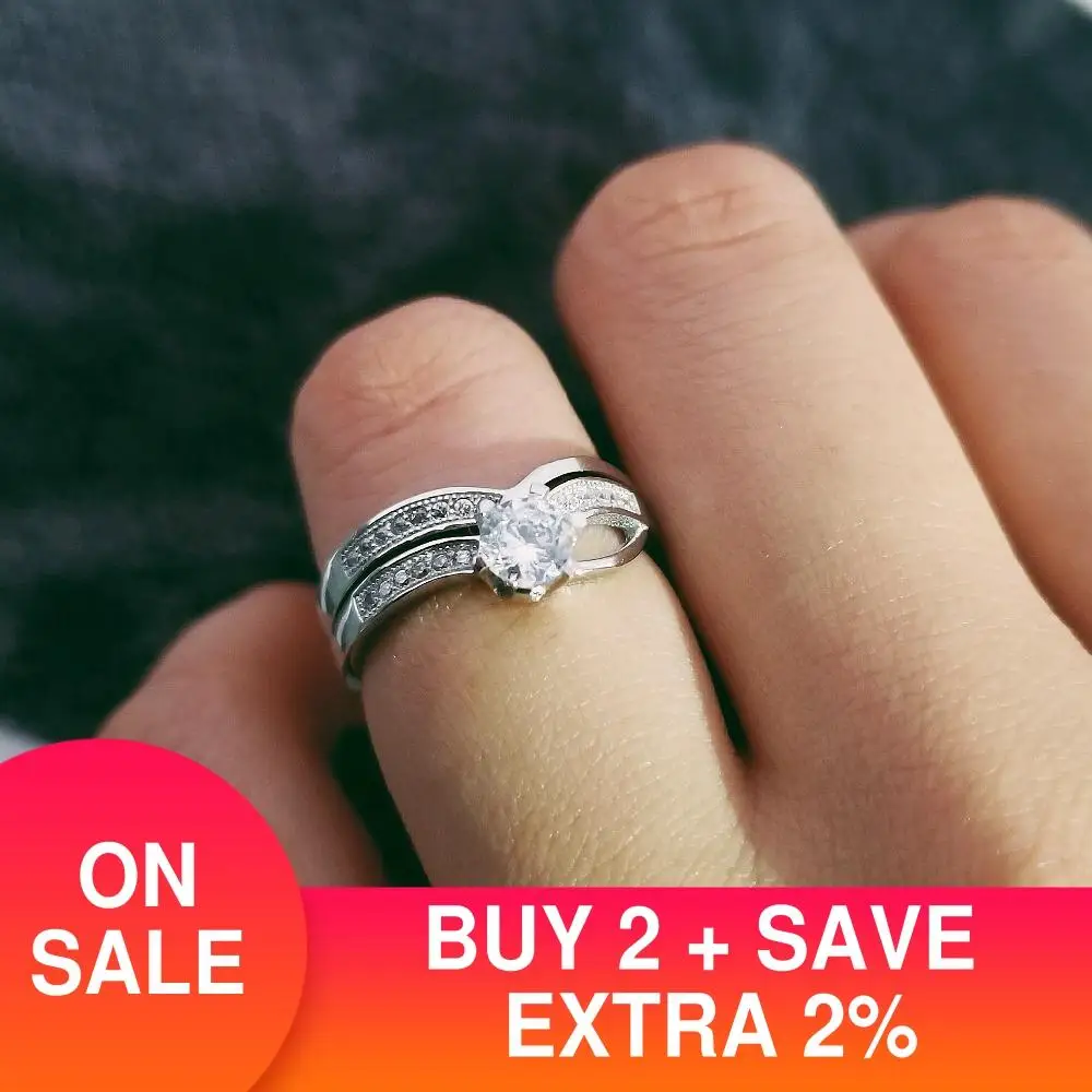 Черная пятница 925 стерлингового серебра обручальные кольца комплект для Дамская