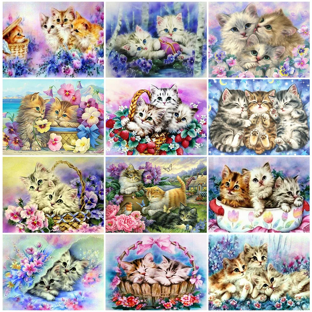 

Алмазная живопись HUACAN 5D, Декор для дома, с изображением кота Алмазная вышивка, животные, настенные наклейки, алмазная живопись