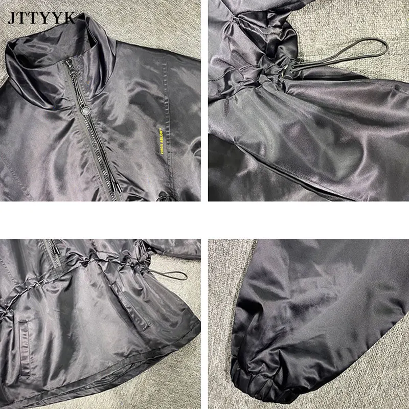 

Stand Collar Pullover Solid Color Fashion Short Long-sleeve Thin Cotton Jacket Women 2020 Winter New Shiny Casual Loose Jackets