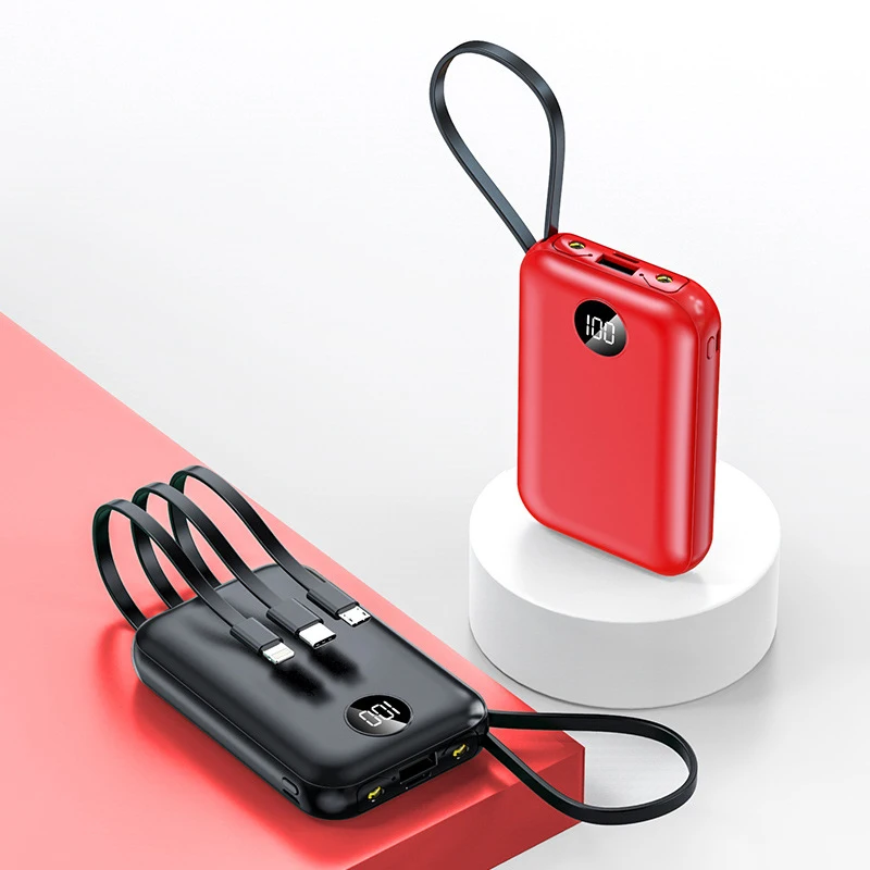 

Mini Power Bank 20000mAh for iPhone Xiaomi Huawei Samsung Powerbank with Cable Portable Charger External Battery Pack Power Bank
