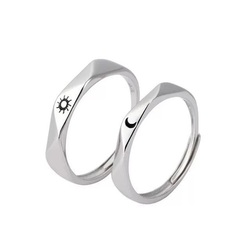 

2Pcs Sun and Moon Lover Couple Rings Set Promise Wedding Bands for Him and Her