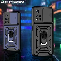 KEYSION Shockproof Case for Redmi Note Pro 11S Ring Stand Push Pull Camera Protection Phone Cover for POCO Pro