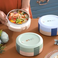 stainless steel round single layer lunch box water injection heated lunch box with tableware student office worker lunch box
