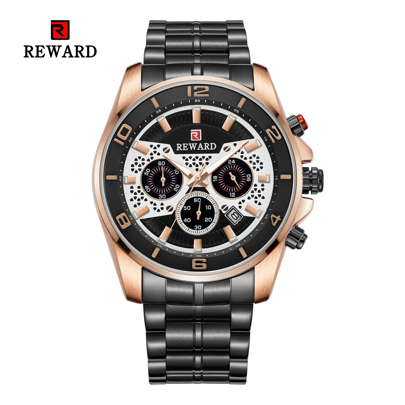 

REWARD Luxury Mens Watches Top Brand Men's Casual Sport Quartz 24 Hour Date Watch Steel Strap Military Wrist Watch Male Clock