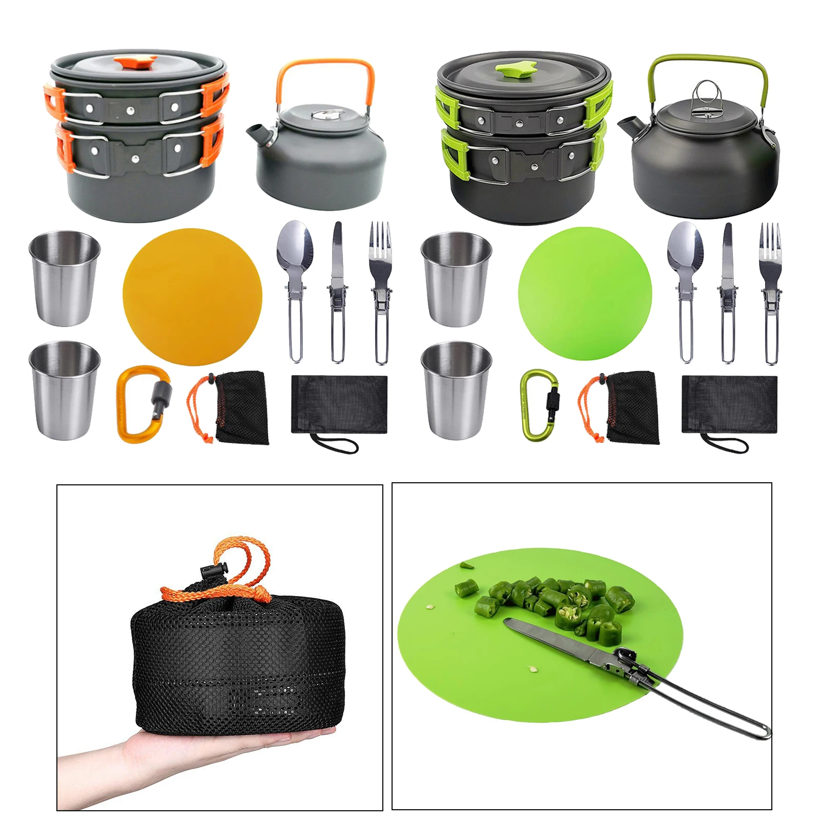 

Набор складной походной посуды чашка-кастрюля чайник разделочная доска вилка для 2-3 человек для пикника кемпинга барбекю путешествий
