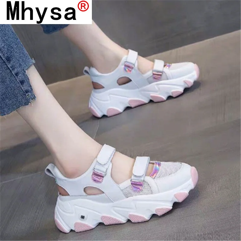 

2021 New Summer Women's Sandals Comfortable Platform Casual Sandals Fashion Velcro Baotou Outdoor Mid Heel Sneakers Sandals