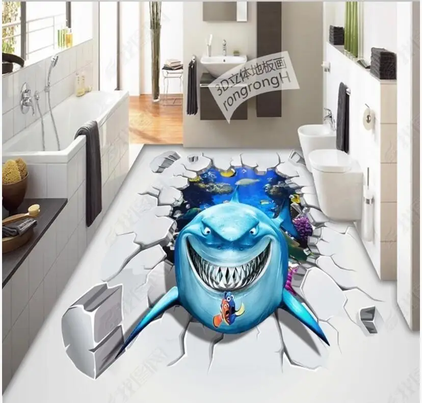 Самоклеящиеся виниловые 3d обои пол ПВХ на заказ морской мир Акула гостиная