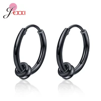 2021 new fashion unique design 925 sterling silver black round circle hoop earrings for women men making jewelry gift wedding