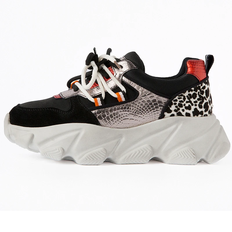 Кроссовки столбики с закругленным носком леопардовые черные серые из