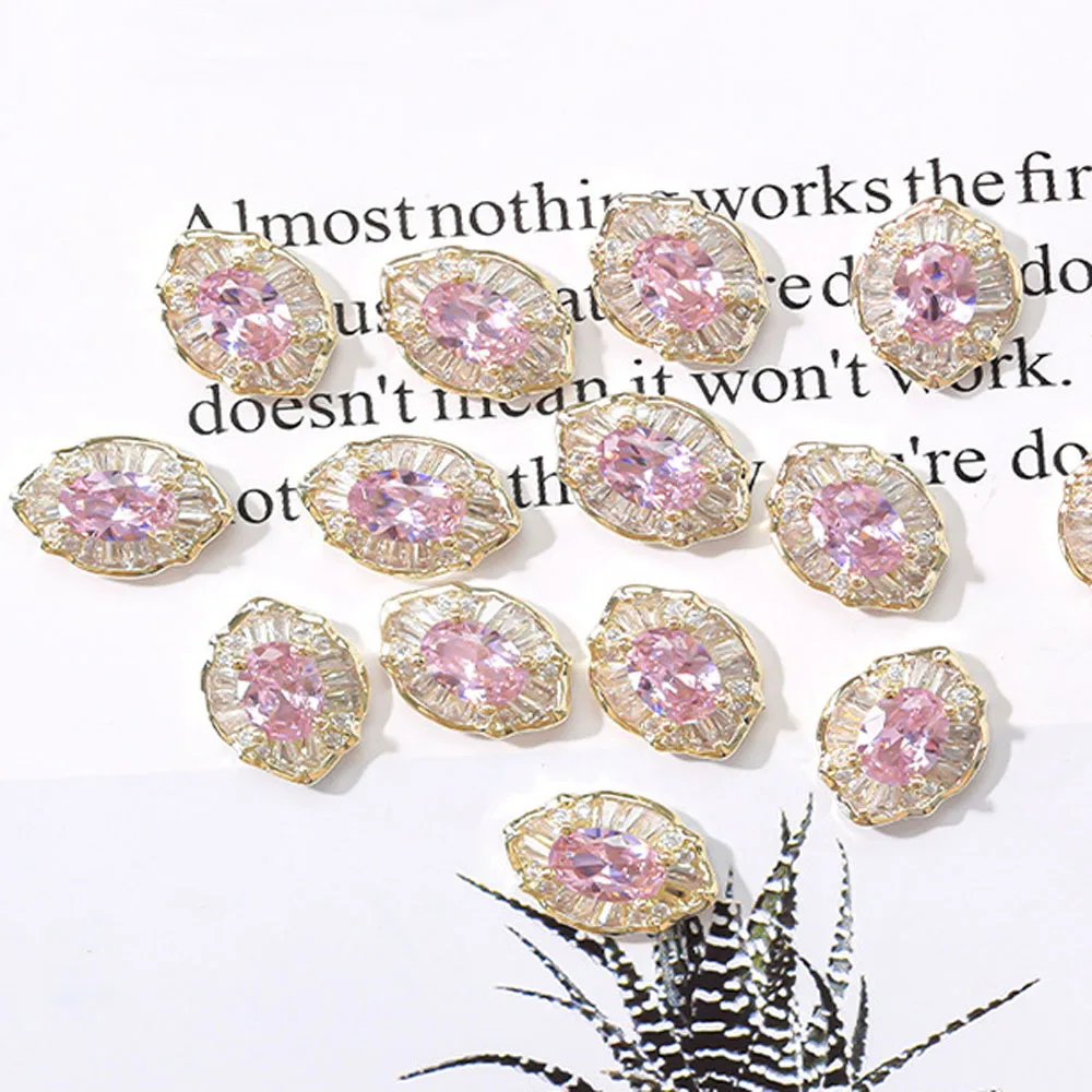 1 pcs Oval Zircon Nail Art Decorations 4 Color Rhinestone In The Middle 3D Crystal Alloy Charms Shiny Manicure Accessories 7*8mm