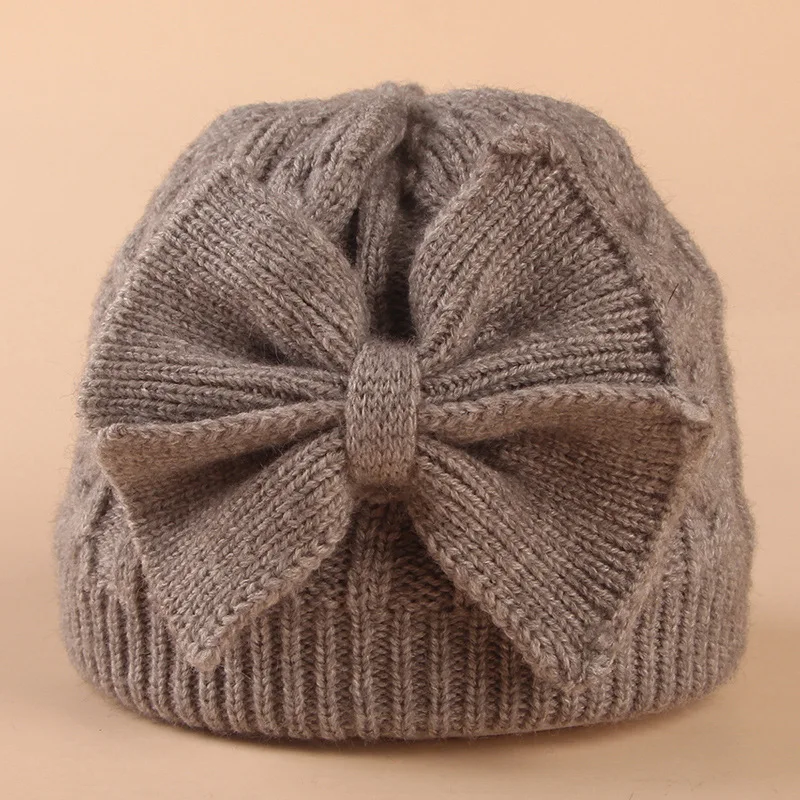 

Детская вязаная шерстяная шапка с капюшоном, с бантом