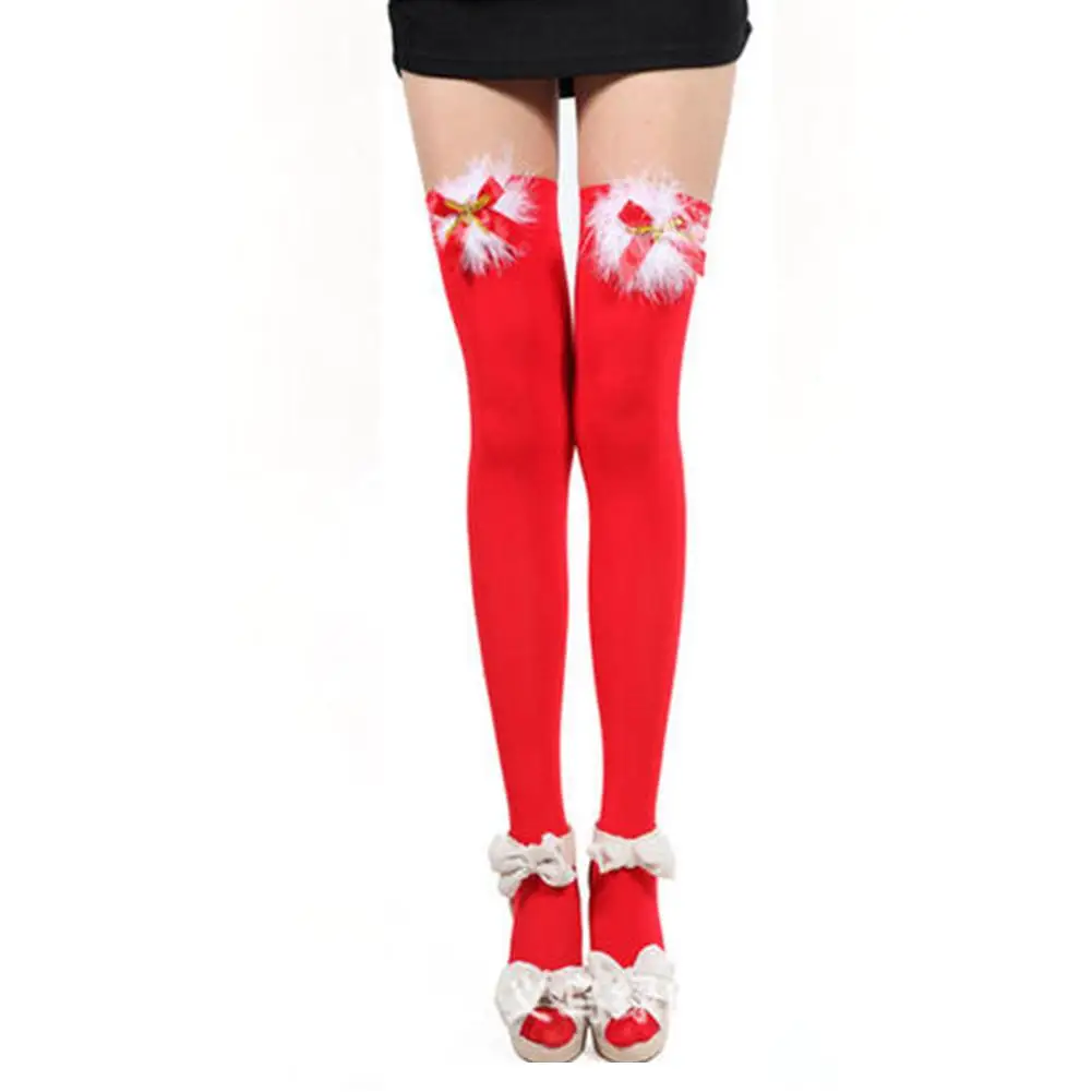 Christmas Leggings Stockings Bows Small Jingle White Feathers Festival Solid Color Red | Тематическая одежда и униформа