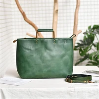 vintage handmade genuine leather handbags with metal handles simple personality handbags cowhide fashion shoulder messenger bag