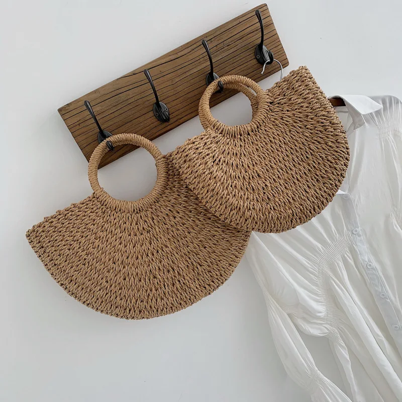 Сумка-тоут женская в форме полумесяца ротанговая повседневный соломенный