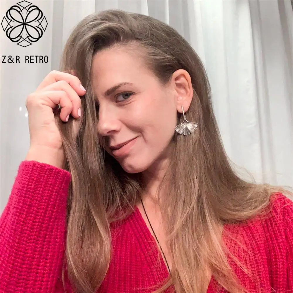 Винтажные золотистые и Серебристые серьги большие металлические в форме листьев