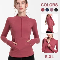 womens workout top half zip yoga top long sleeve sports shirt with pocket winter fitness gym running activewear workout clothes